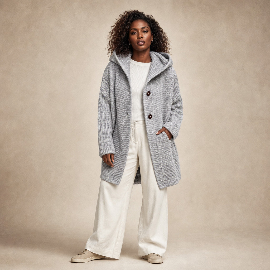 Women's Hooded Oversized Cardigan in Light Gray – Mampierimoda Premium Womenswear