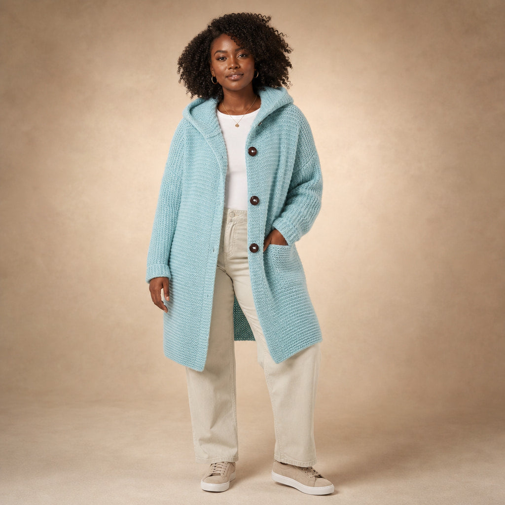 Women's Hooded Oversized Cardigan in Turquoise – Mampierimoda Premium Womenswear