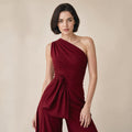 Womens Jumpsuit One Shoulder Wide Leg Off Shoulder Design Burgundy – Product Photo