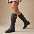 Women's Knee High Boots, Classic Riding Flat Tall Boots with Side Zip Black – Product Photo