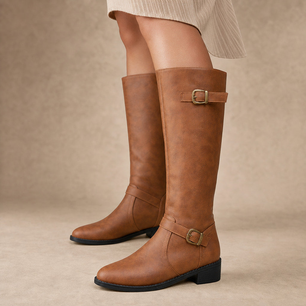 Women's Knee High Boots, Classic Riding Flat Tall Boots with Side Zip in Light Brown-1 – Mampierimoda Premium Womenswear