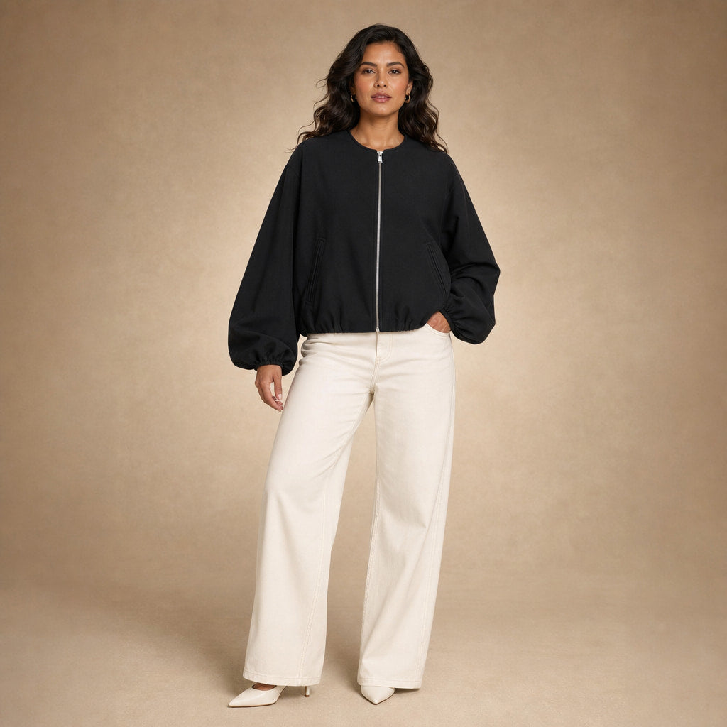 Women's Lightweight Bomber Jacket in Black – Mampierimoda Premium Womenswear