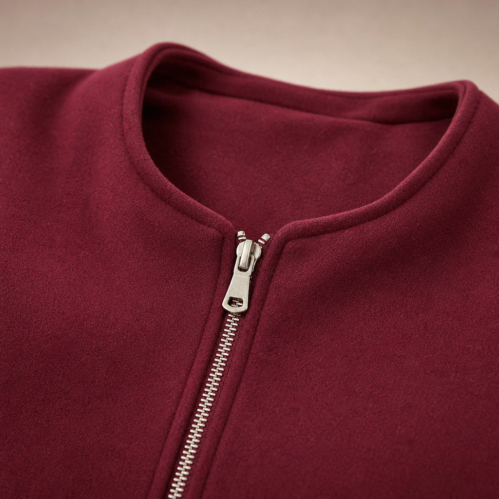 Women's Lightweight Bomber Jacket Wine Red – Fabric and Detail Close-Up