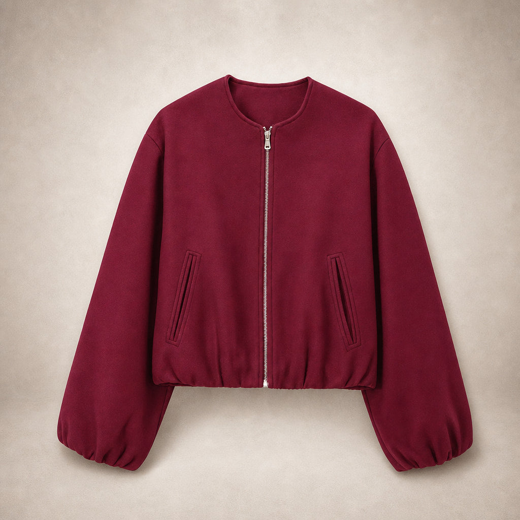 Women's Lightweight Bomber Jacket Wine Red – Flat Lay Product Photo