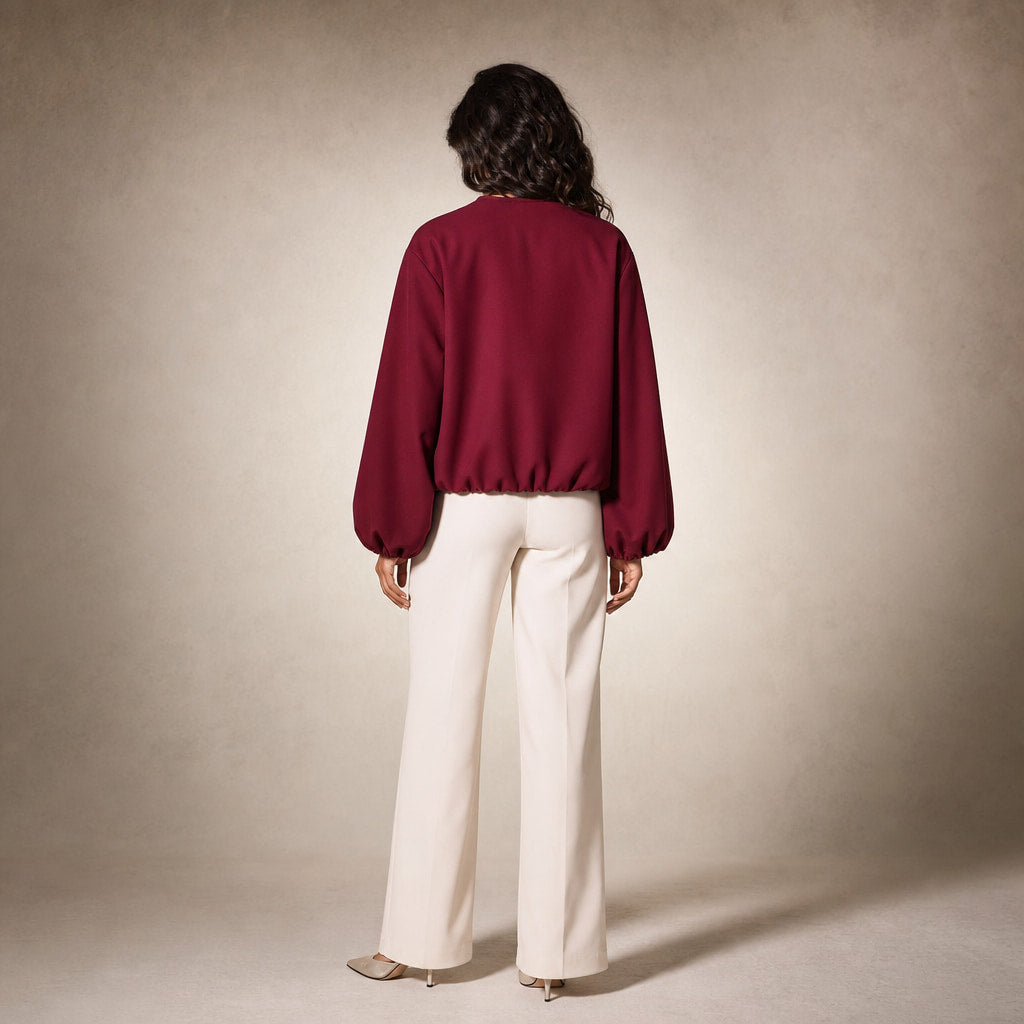 Women's Lightweight Bomber Jacket Wine Red – Full Look