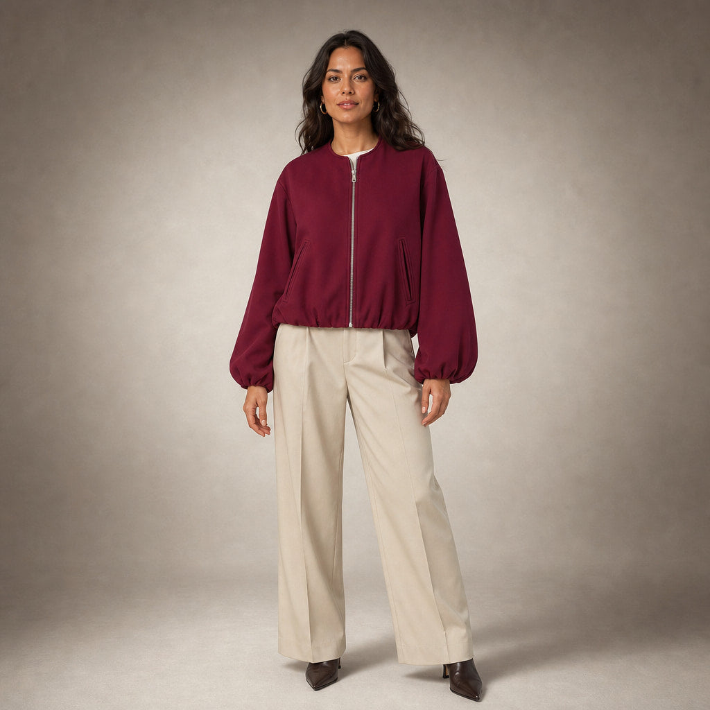 Women's Lightweight Bomber Jacket in Wine Red – Mampierimoda Premium Womenswear