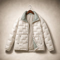 Women's Lightweight Quilted Down Jacket with Stand Collar Beige – Product Photo