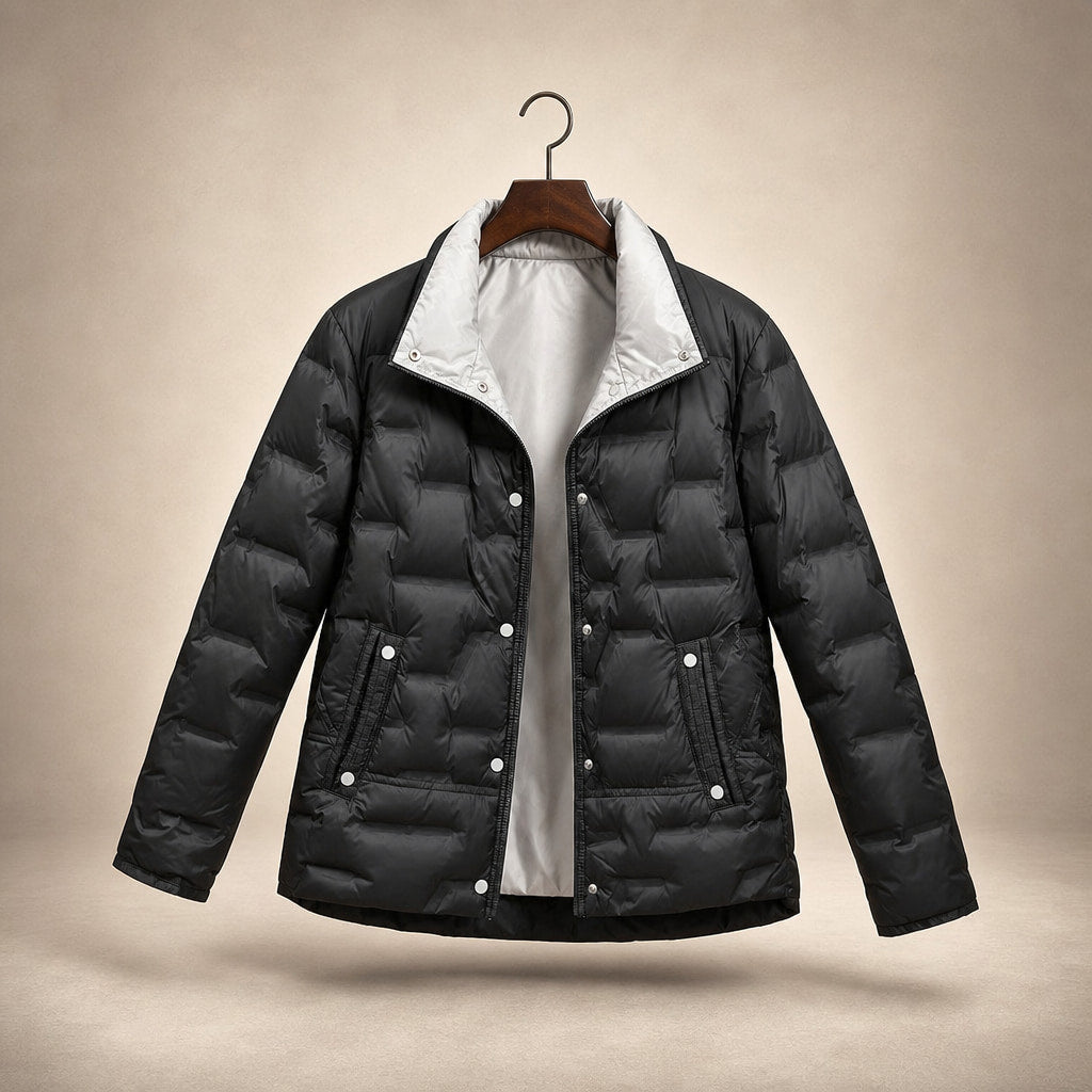 Women's Lightweight Quilted Down Jacket with Stand Collar Black – Product Photo