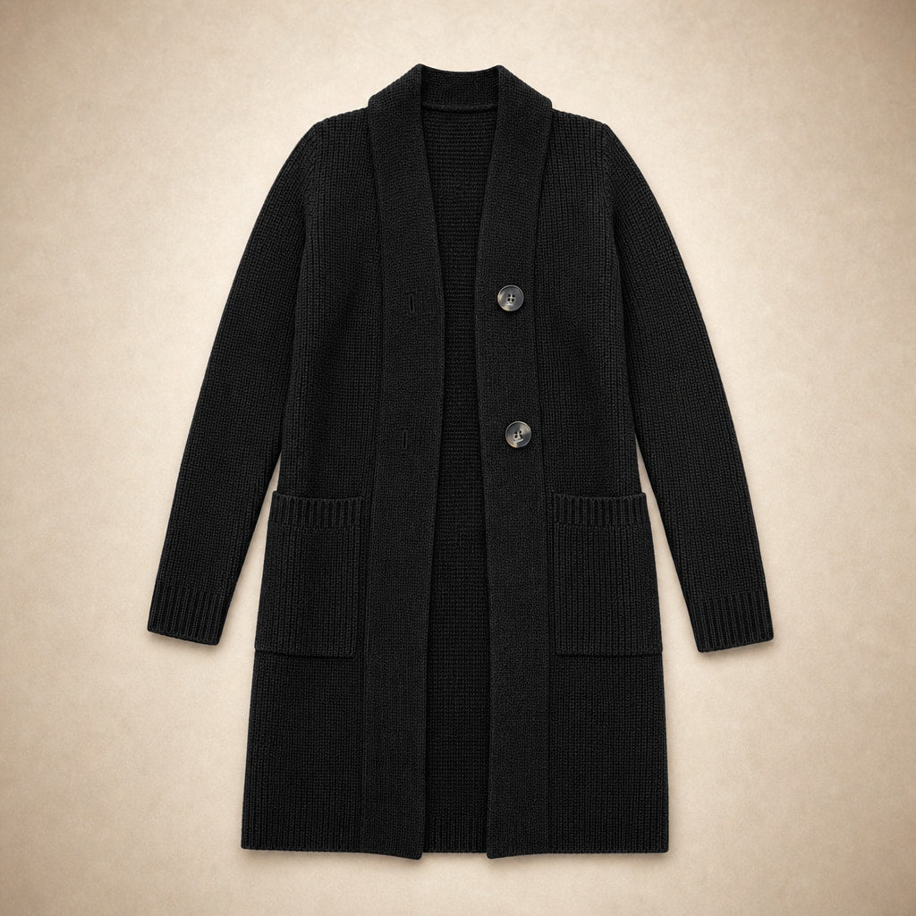 Women's Long Knit Cardigan with Buttons Black – Product Photo