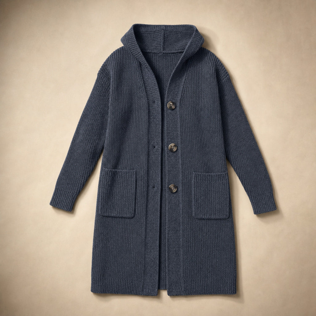 Women's Long Knit Cardigan with Buttons Blue5 – Product Photo