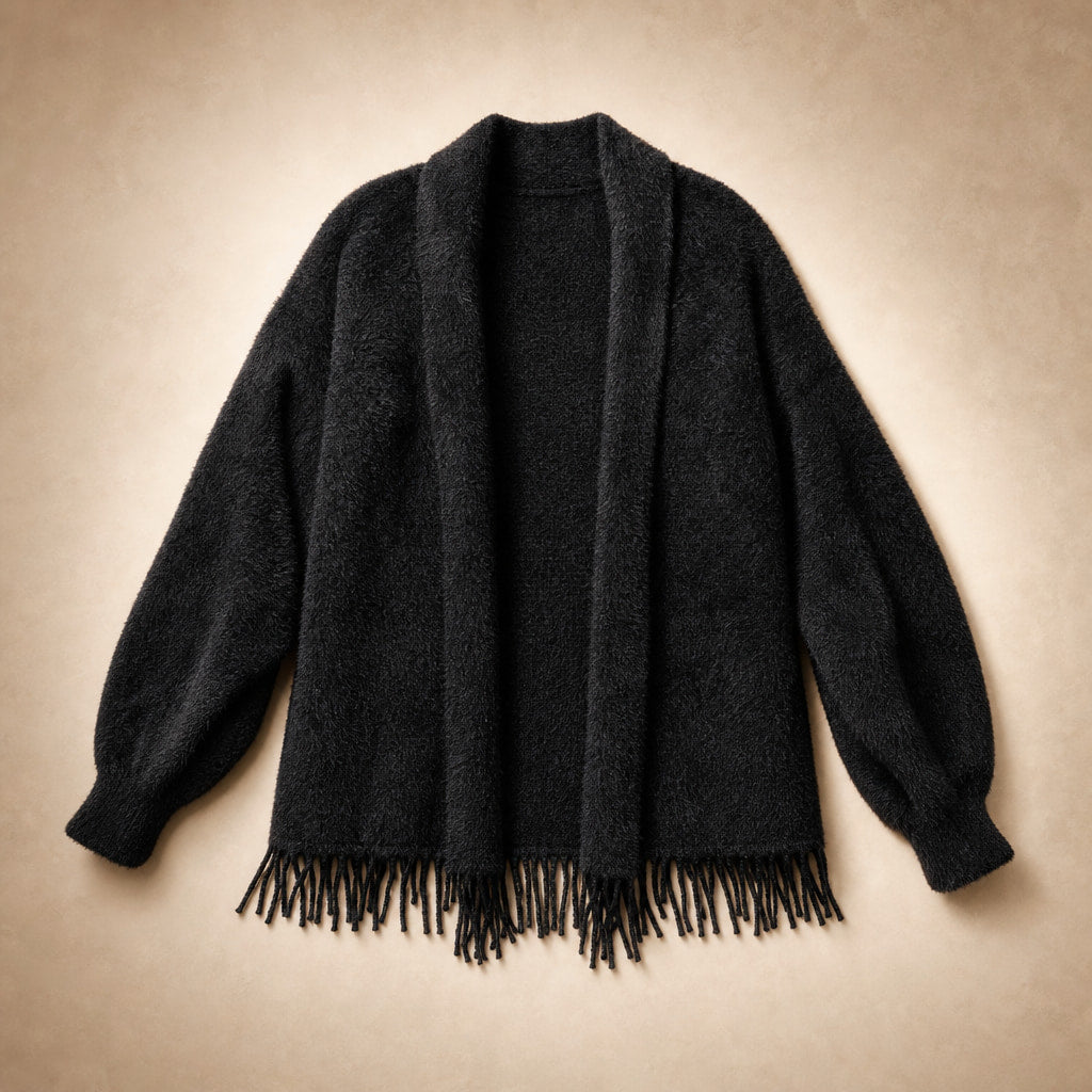 Women's long warm knit cardigan Black – Product Photo