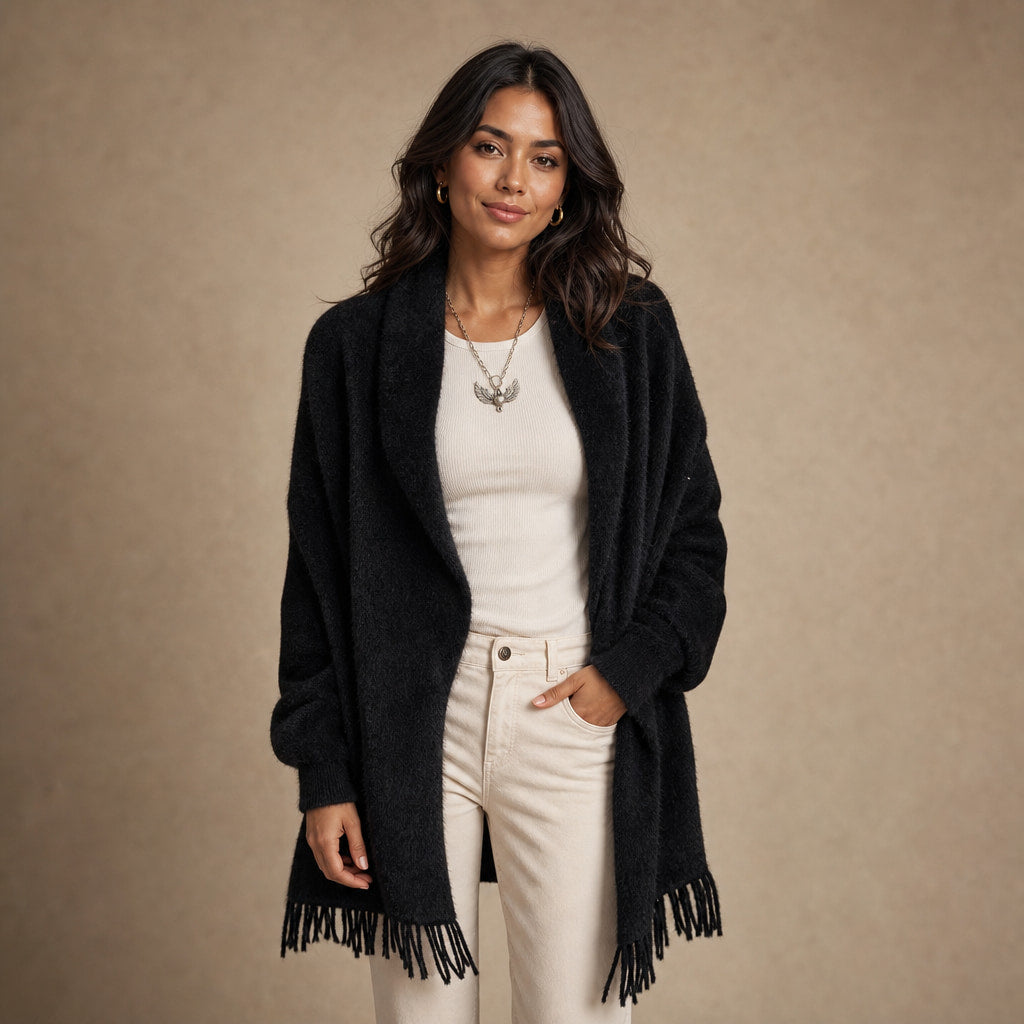 Women's long warm knit cardigan in Black – Mampierimoda Premium Womenswear