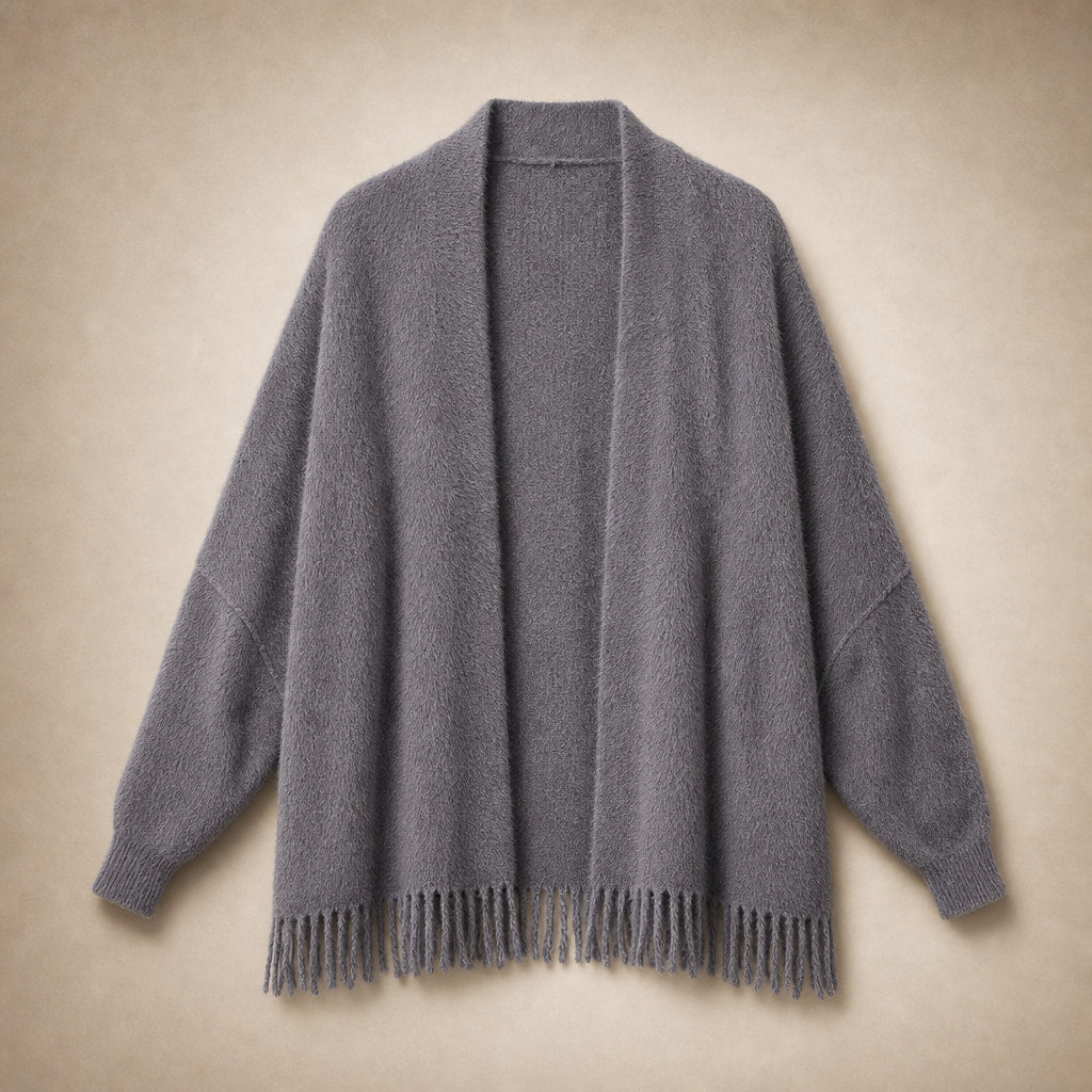 Women's long warm knit cardigan Grey – Product Photo