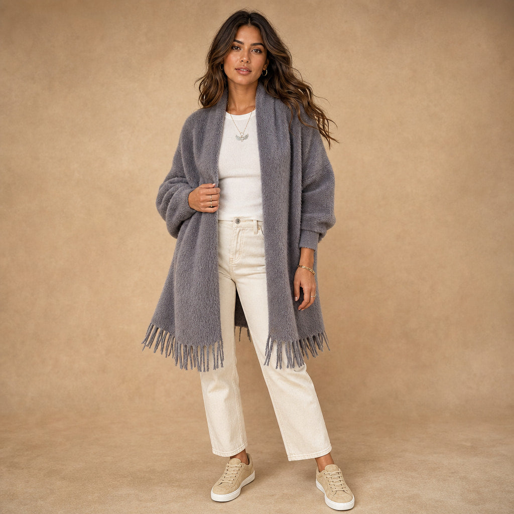 Women's long warm knit cardigan in Grey – Mampierimoda Premium Womenswear