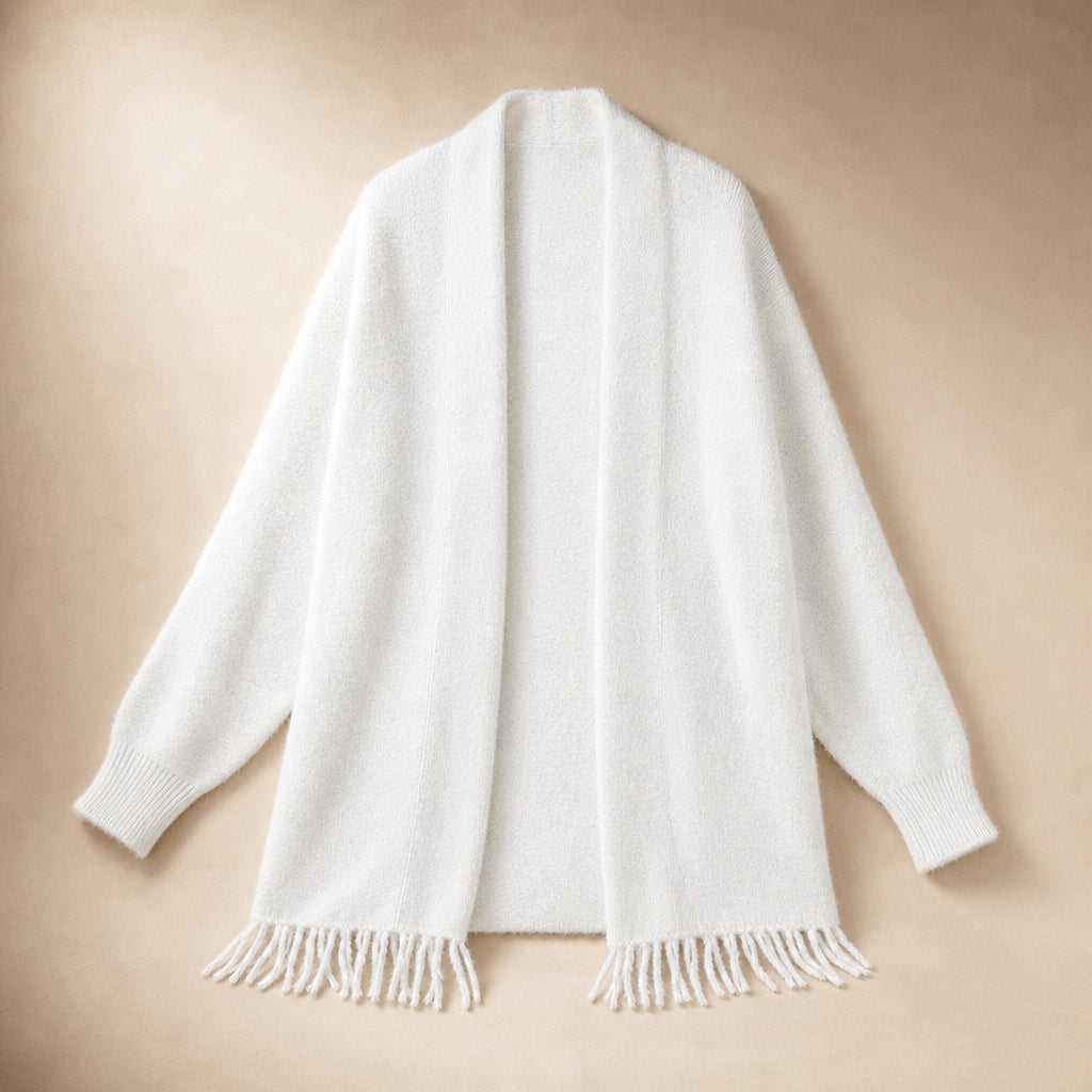 Women's long warm knit cardigan White – Product Photo