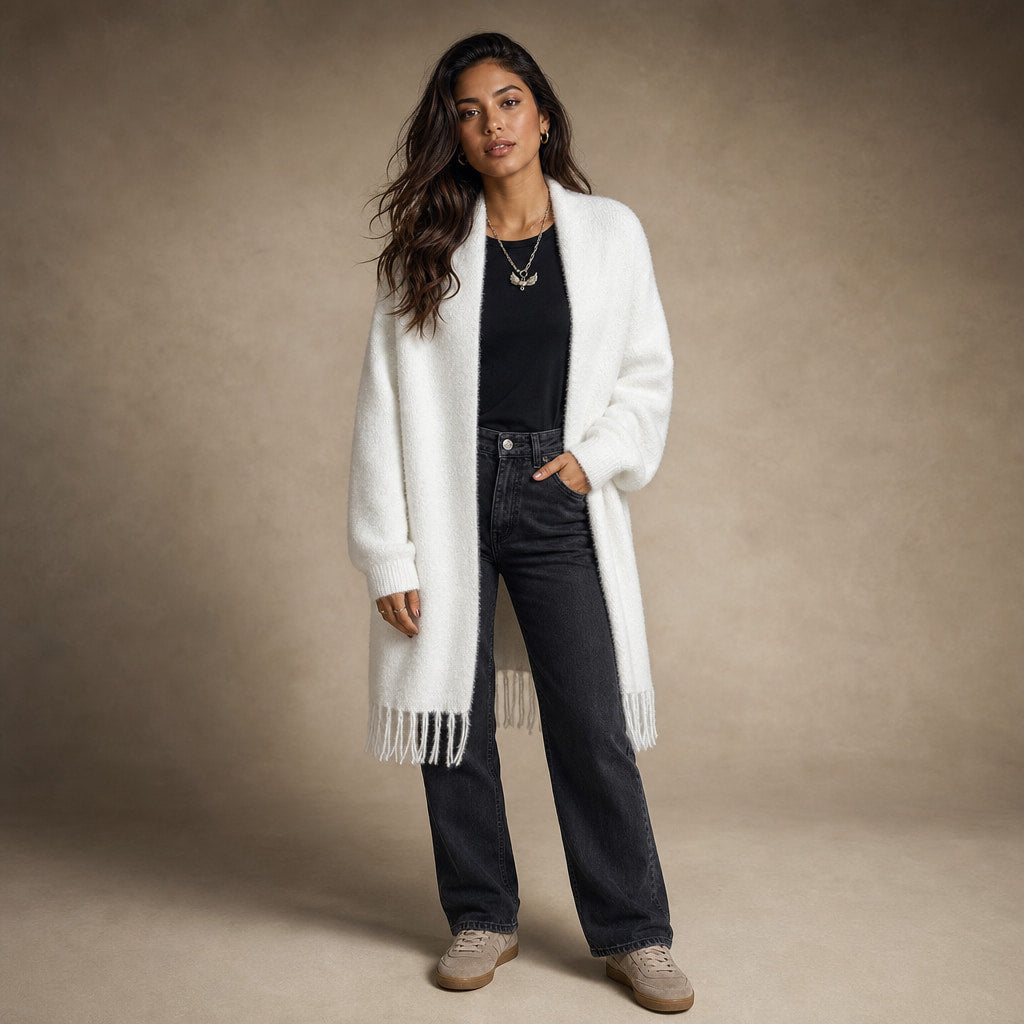 Women's long warm knit cardigan in White – Mampierimoda Premium Womenswear
