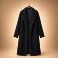 Women's Longline Teddy Coat Notch Lapel Open Front Winter Overcoat Black – Product Photo