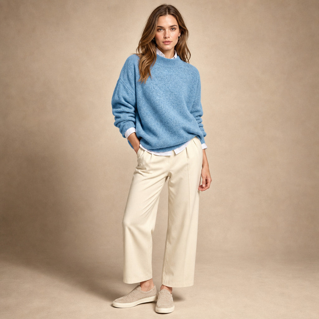 Women's Loose Fit Cashmere Sweater - Soft and Comfortable Blue – Side Angle View