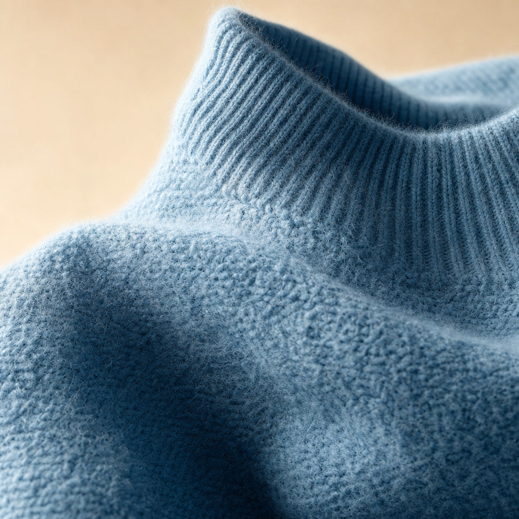 Women's Loose Fit Cashmere Sweater - Soft and Comfortable Blue – Fabric and Detail Close-Up