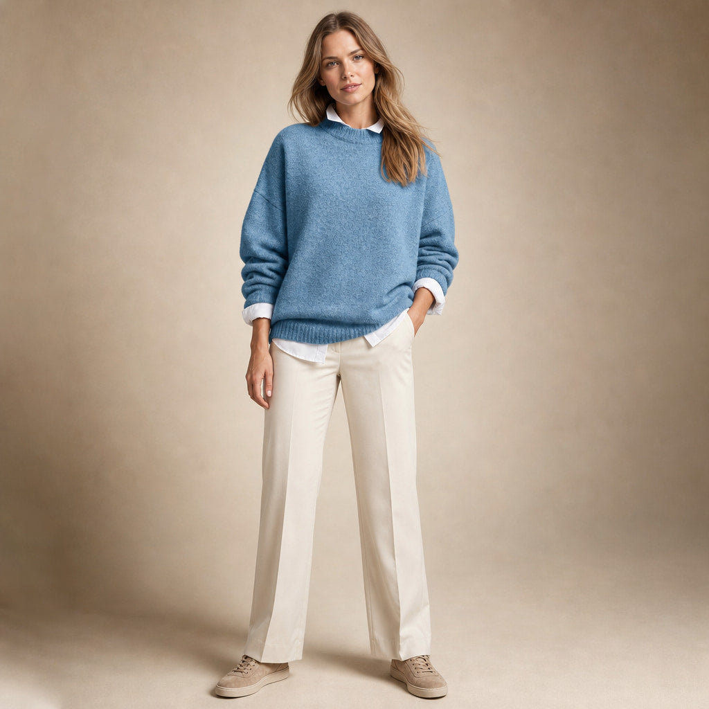 Women's Loose Fit Cashmere Sweater - Soft and Comfortable Blue – Full Look