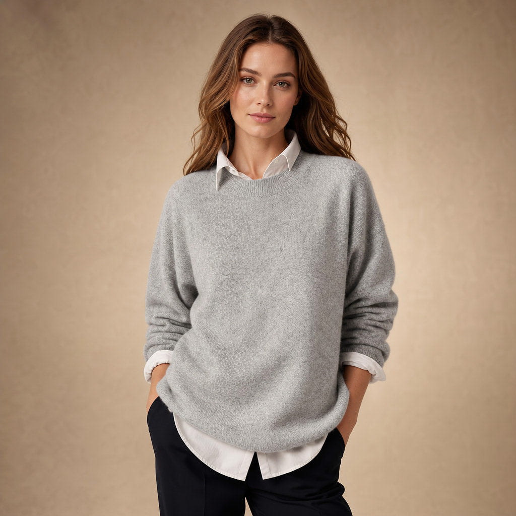 Women's Loose Fit Cashmere Sweater - Soft and Comfortable in Gray – Mampierimoda Premium Womenswear