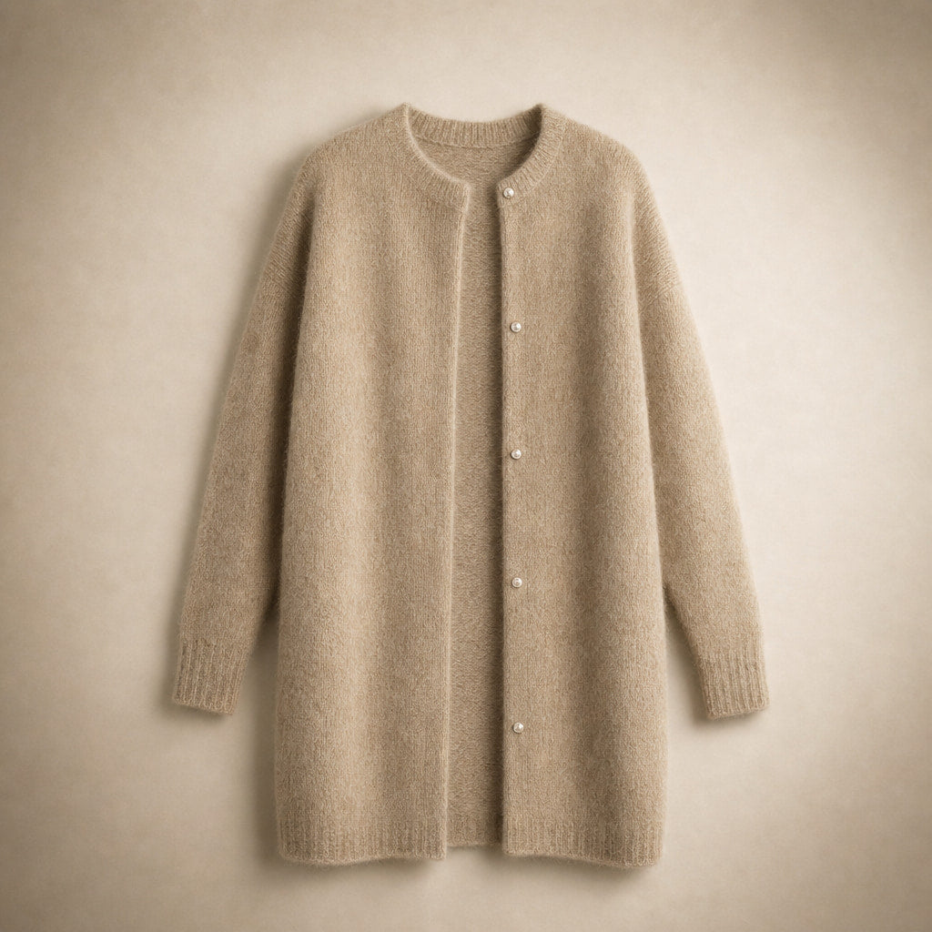 Women's Loose Fit Knitted Cardigan Jacket Beige – Product Photo