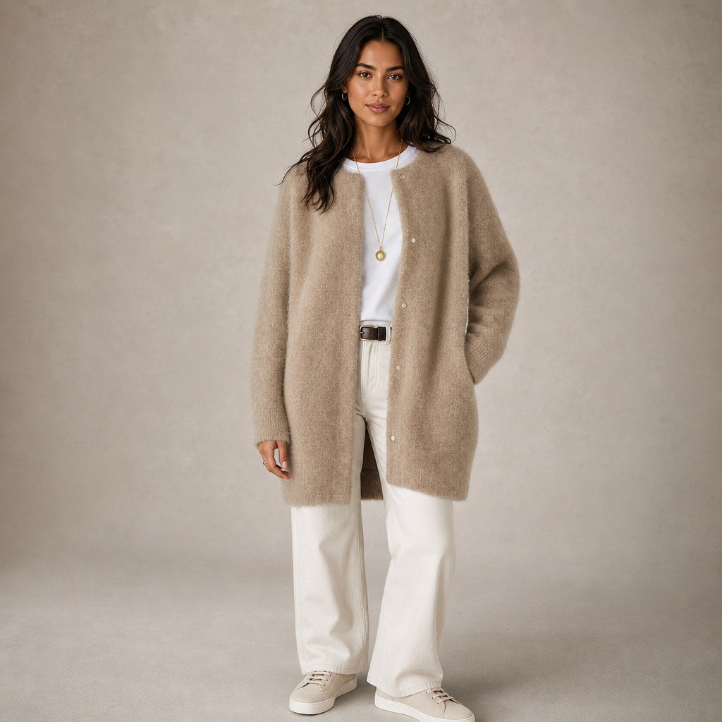 Women's Loose Fit Knitted Cardigan Jacket in Beige – Mampierimoda Premium Womenswear