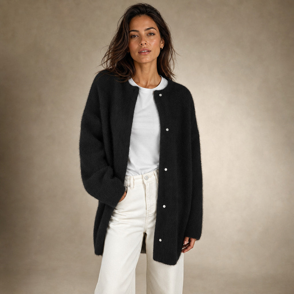 Women's Loose Fit Knitted Cardigan Jacket in Black – Mampierimoda Premium Womenswear