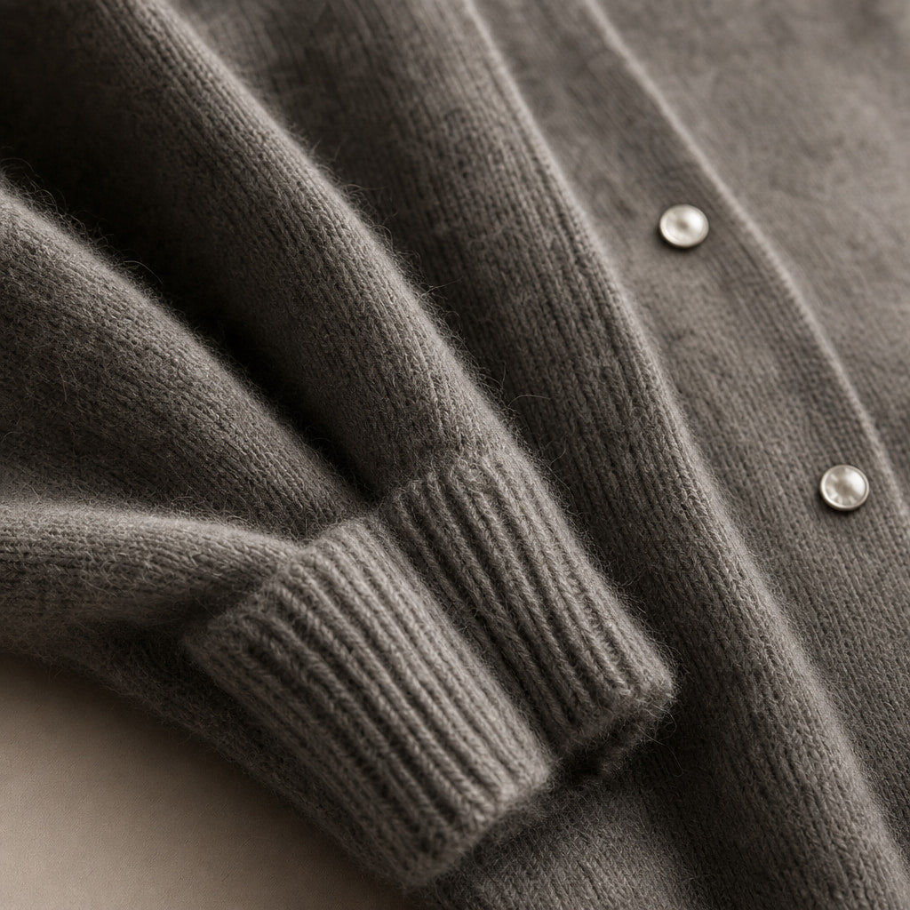 Women's Loose Fit Knitted Cardigan Jacket Gray – Fabric and Detail Close-Up