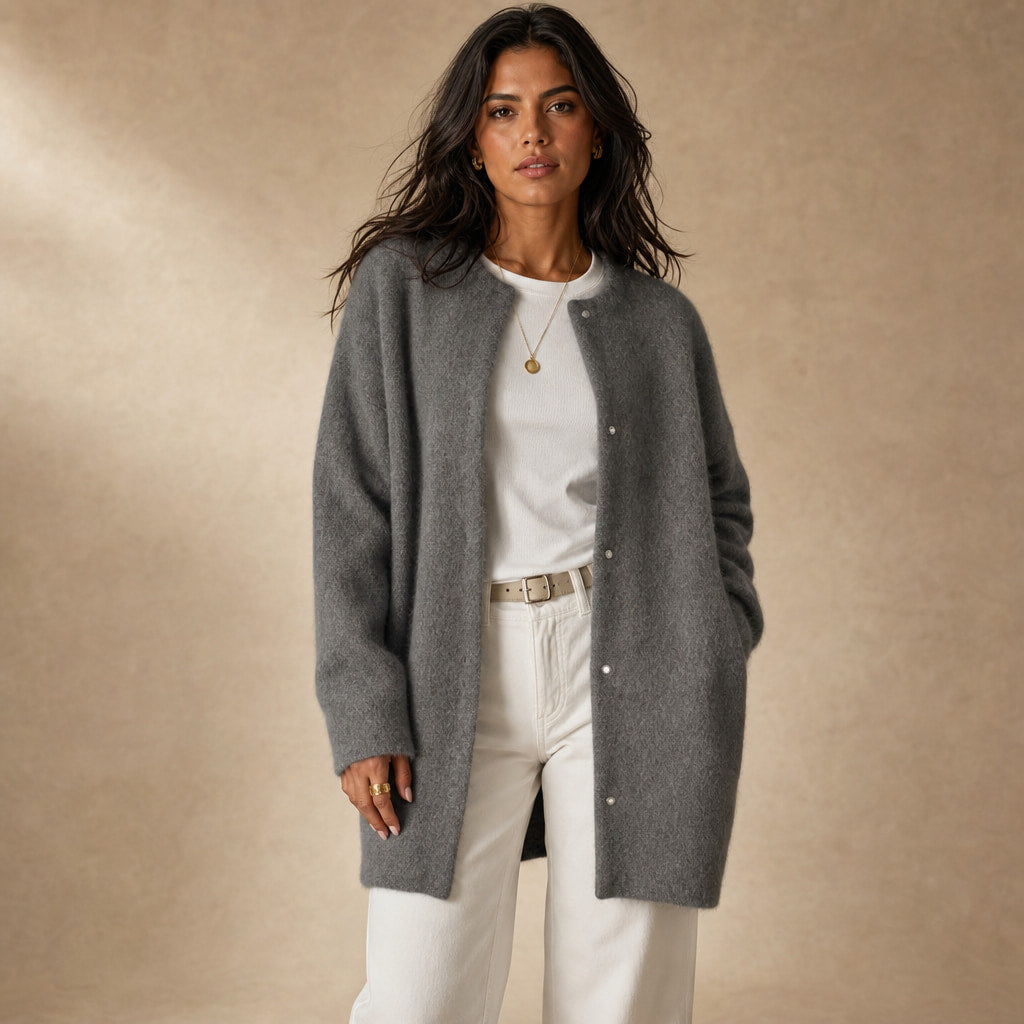 Women's Loose Fit Knitted Cardigan Jacket in Gray – Mampierimoda Premium Womenswear