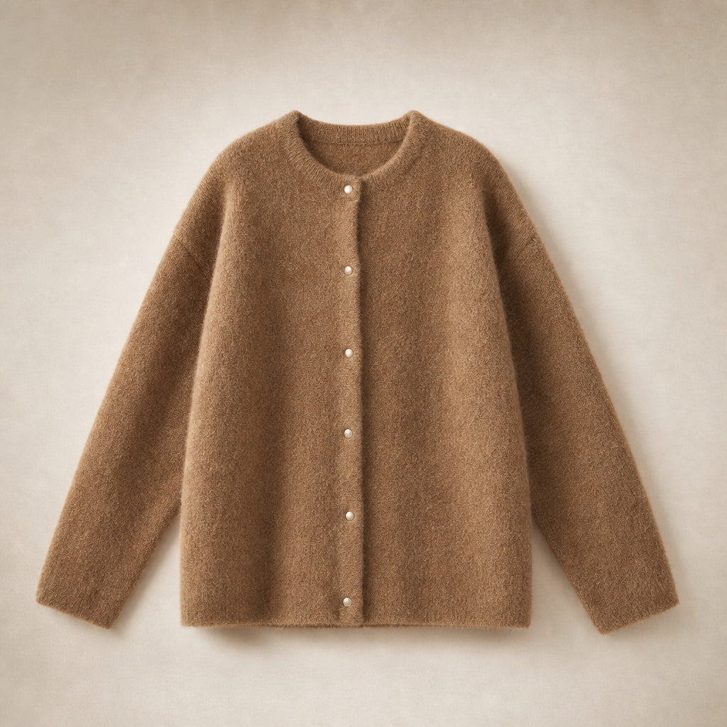 Women's Loose Fit Knitted Cardigan Jacket Light Brown – Product Photo