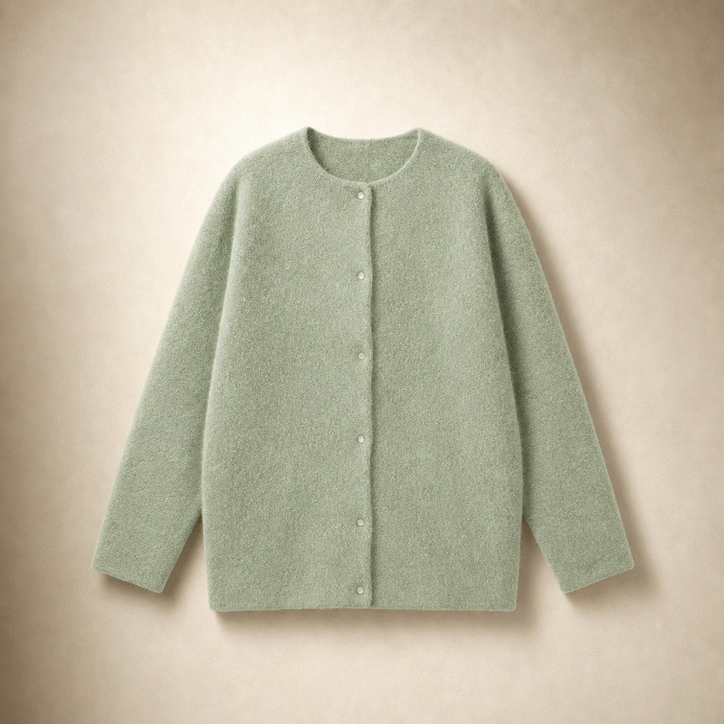 Women's Loose Fit Knitted Cardigan Jacket Light Green – Product Photo