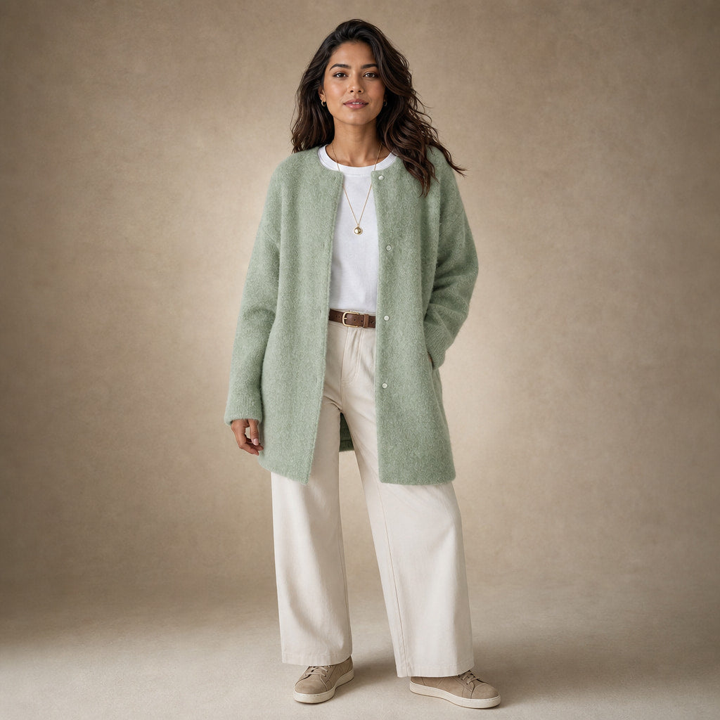 Women's Loose Fit Knitted Cardigan Jacket in Light Green – Mampierimoda Premium Womenswear