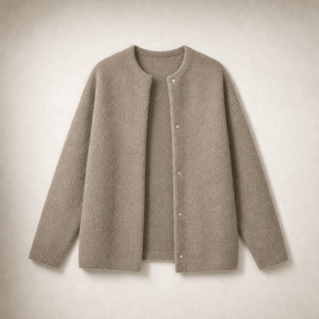 Women's Loose Fit Knitted Cardigan Jacket Light Tan – Product Photo