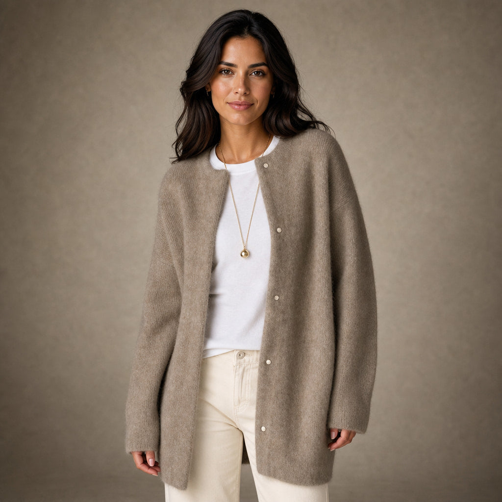Women's Loose Fit Knitted Cardigan Jacket in Light Tan – Mampierimoda Premium Womenswear