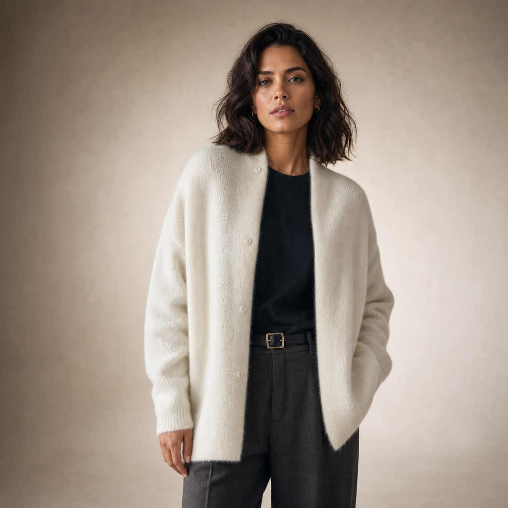 Women's Loose Fit Knitted Cardigan Jacket in White – Mampierimoda Premium Womenswear