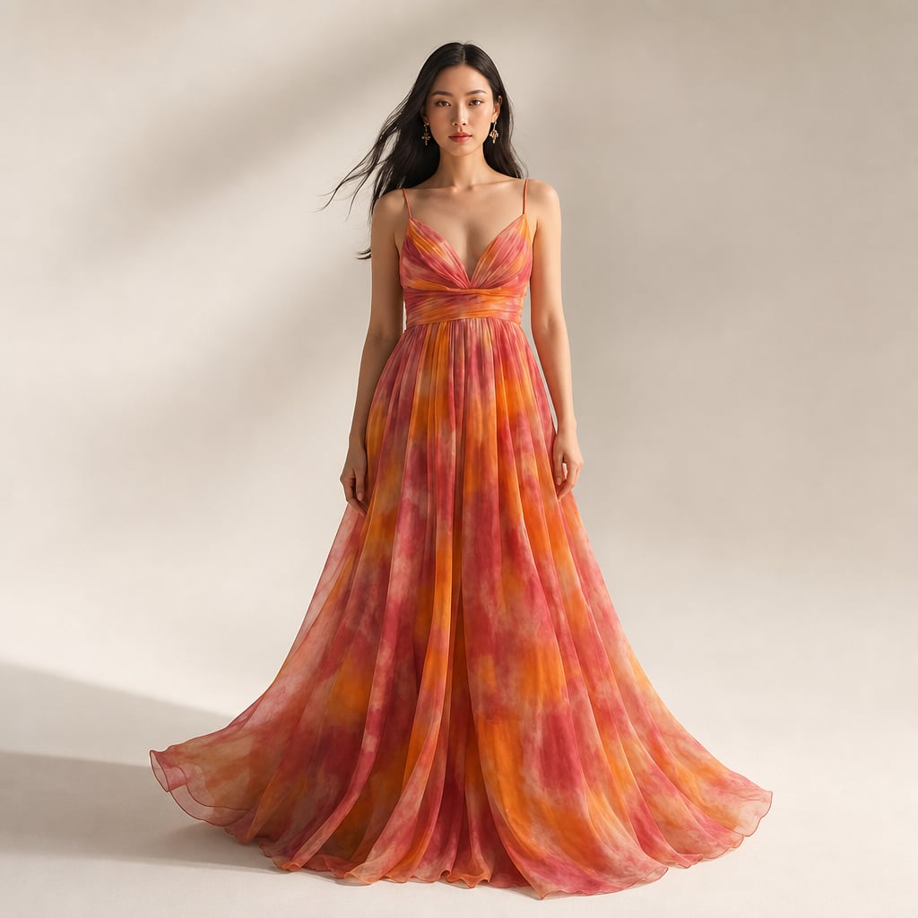 Women's Maxi dress multicolor with thin straps flowy V-neckline in Orange – Mampierimoda Premium Womenswear