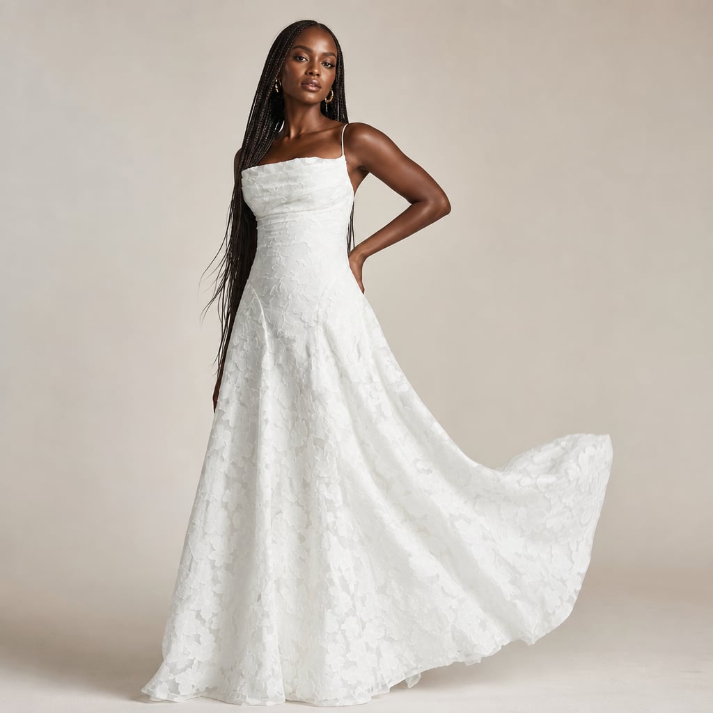 Women's Maxi dress with thin straps and floral patterns White – Side Angle View