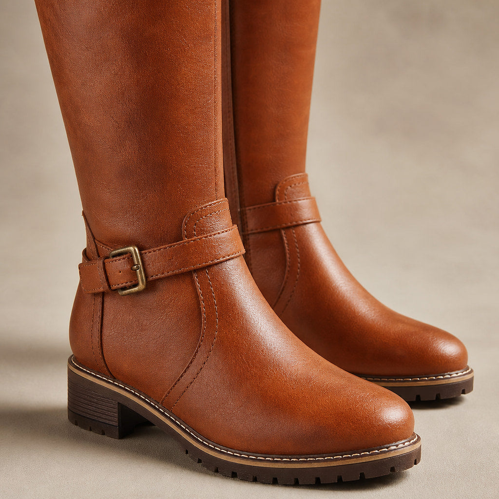 Women's Orthopedic Tall Boots Light Brown – Fabric and Detail Close-Up