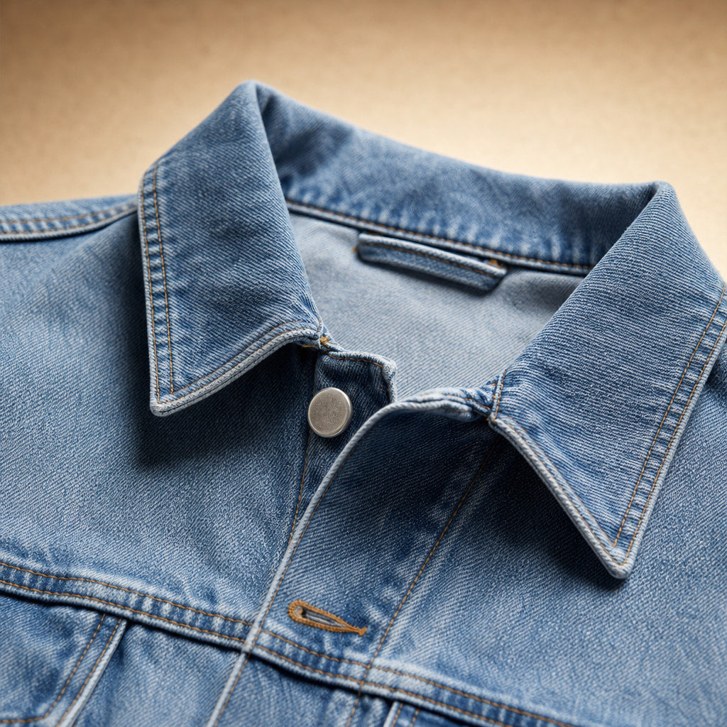 Women’s Oversized Denim Jacket with Classic Collar and Relaxed Streetwear Fit Denim – Fabric and Detail Close-Up