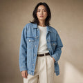 Women’s Oversized Denim Jacket with Classic Collar and Relaxed Streetwear Fit Denim – Product Photo