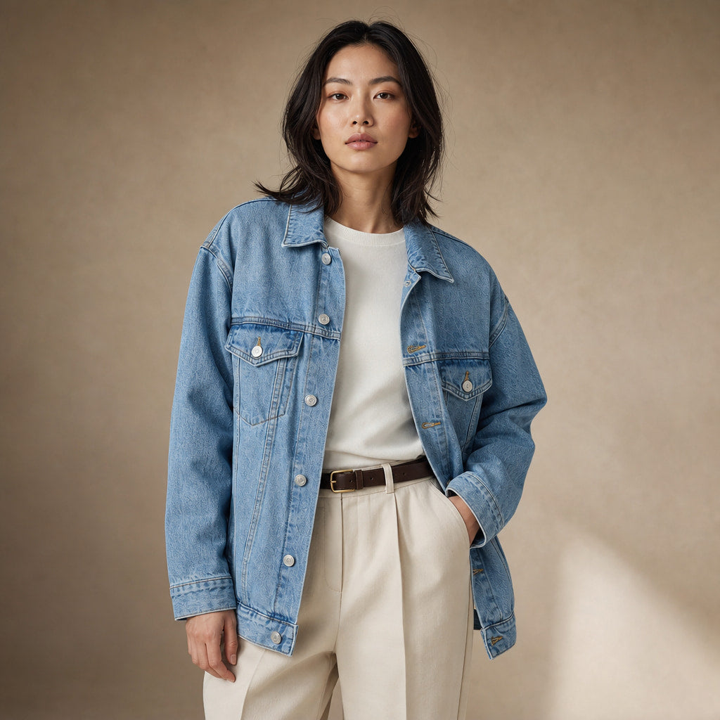 Women’s Oversized Denim Jacket with Classic Collar and Relaxed Streetwear Fit Denim – Product Photo