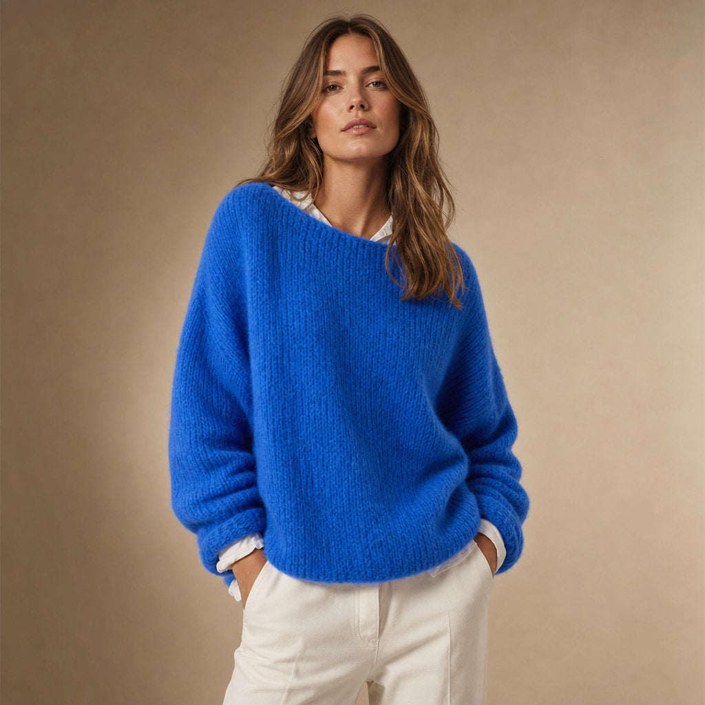 Women's Oversized Knit Sweater - Soft and Cozy for Winter in Blue – Mampierimoda Premium Womenswear