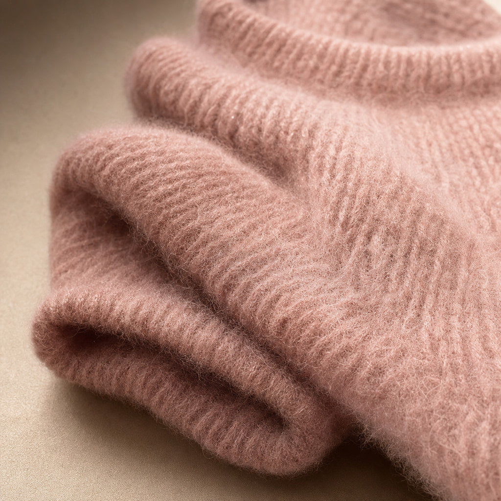 Women's Oversized Knit Sweater - Soft and Cozy for Winter Pink – Fabric and Detail Close-Up