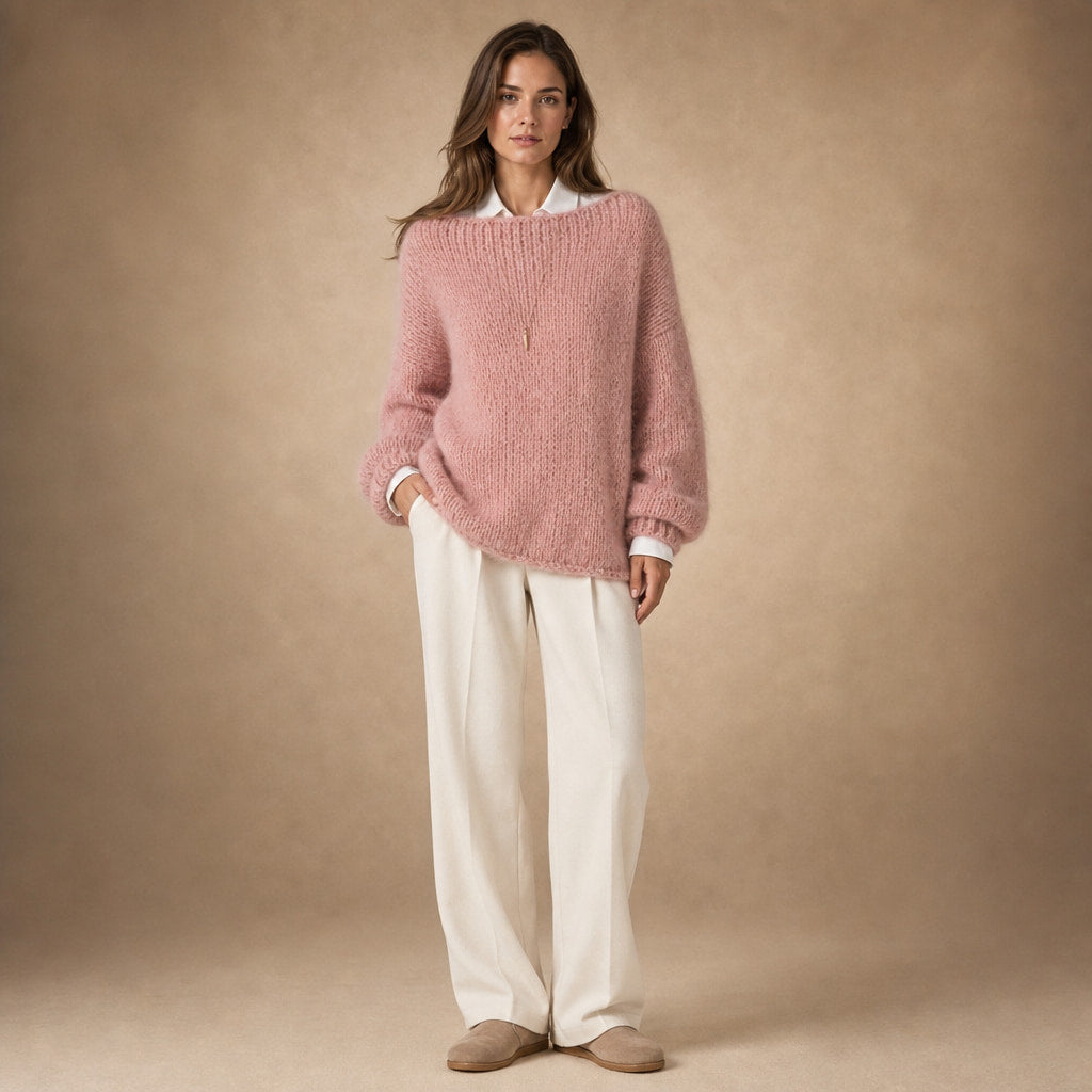 Women's Oversized Knit Sweater - Soft and Cozy for Winter Pink – Full Look