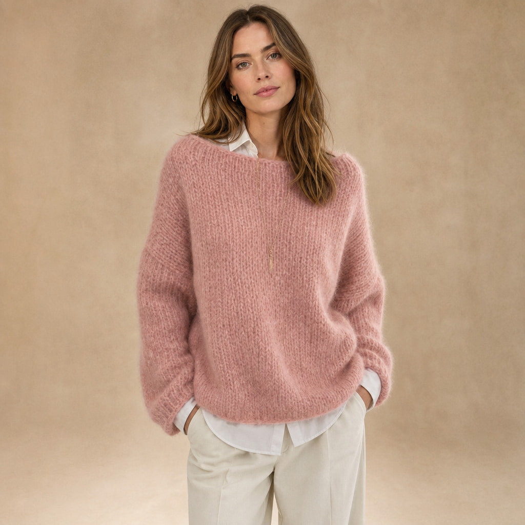 Women's Oversized Knit Sweater - Soft and Cozy for Winter in Pink – Mampierimoda Premium Womenswear