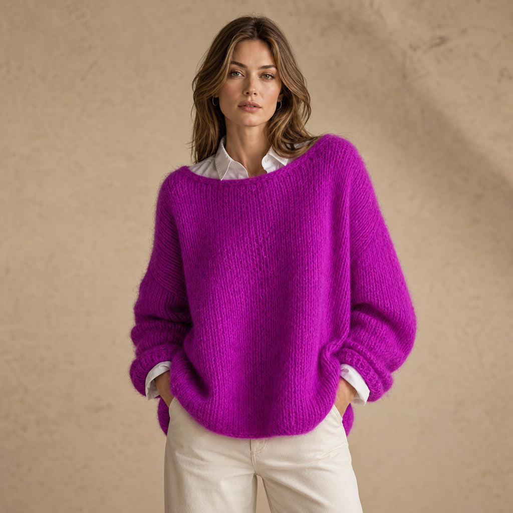 Women's Oversized Knit Sweater - Soft and Cozy for Winter in Purple – Mampierimoda Premium Womenswear
