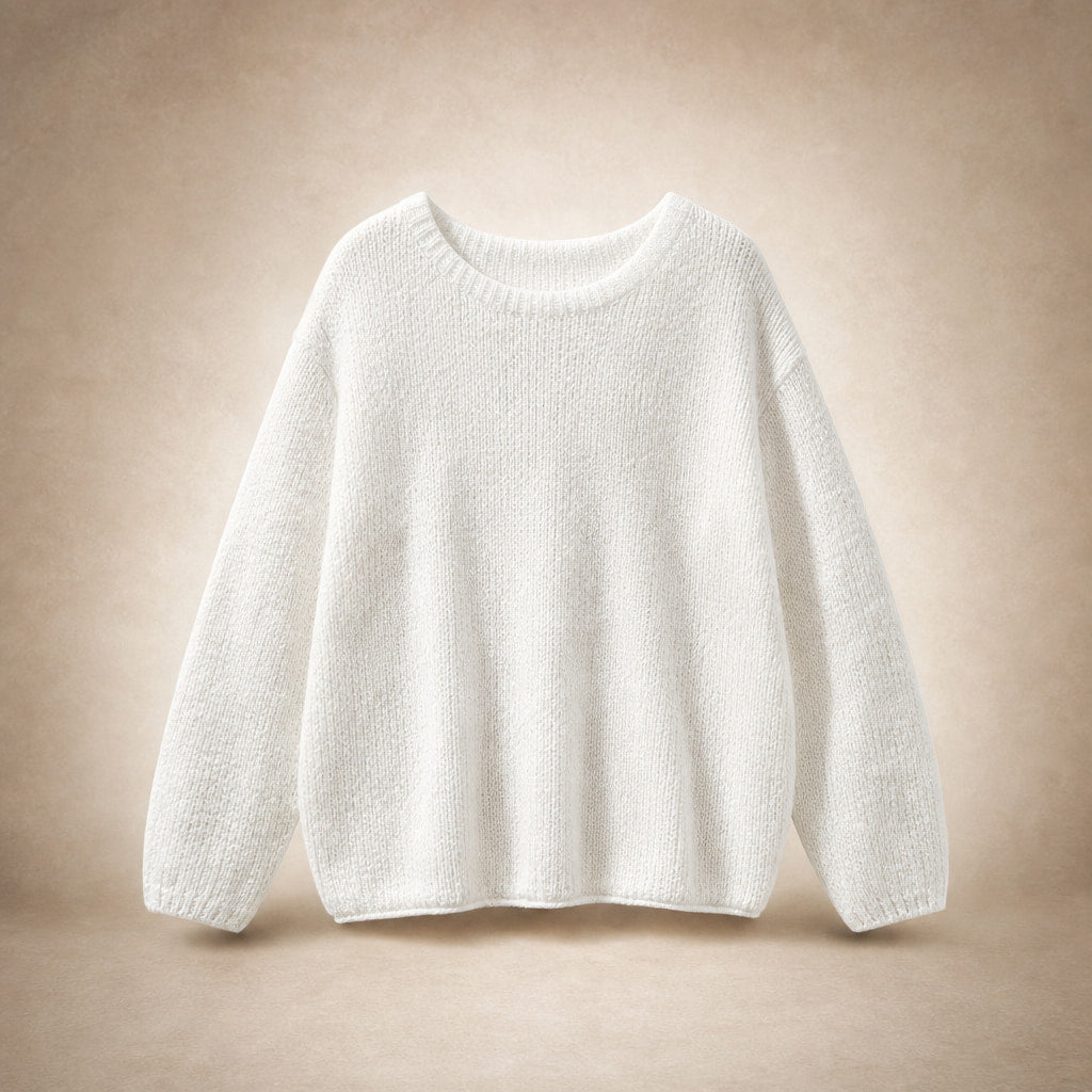 Women's Oversized Knit Sweater - Soft and Cozy for Winter White – Product Photo