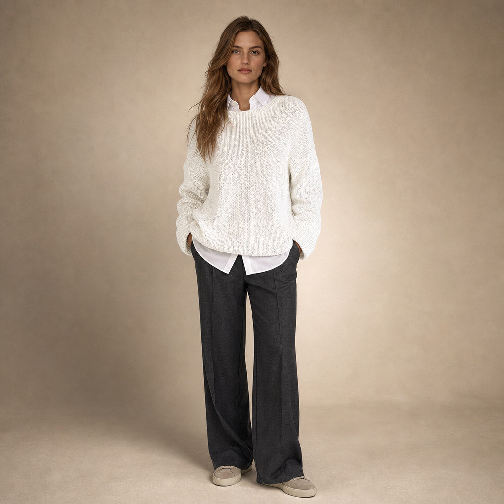 Women's Oversized Knit Sweater - Soft and Cozy for Winter in White – Mampierimoda Premium Womenswear