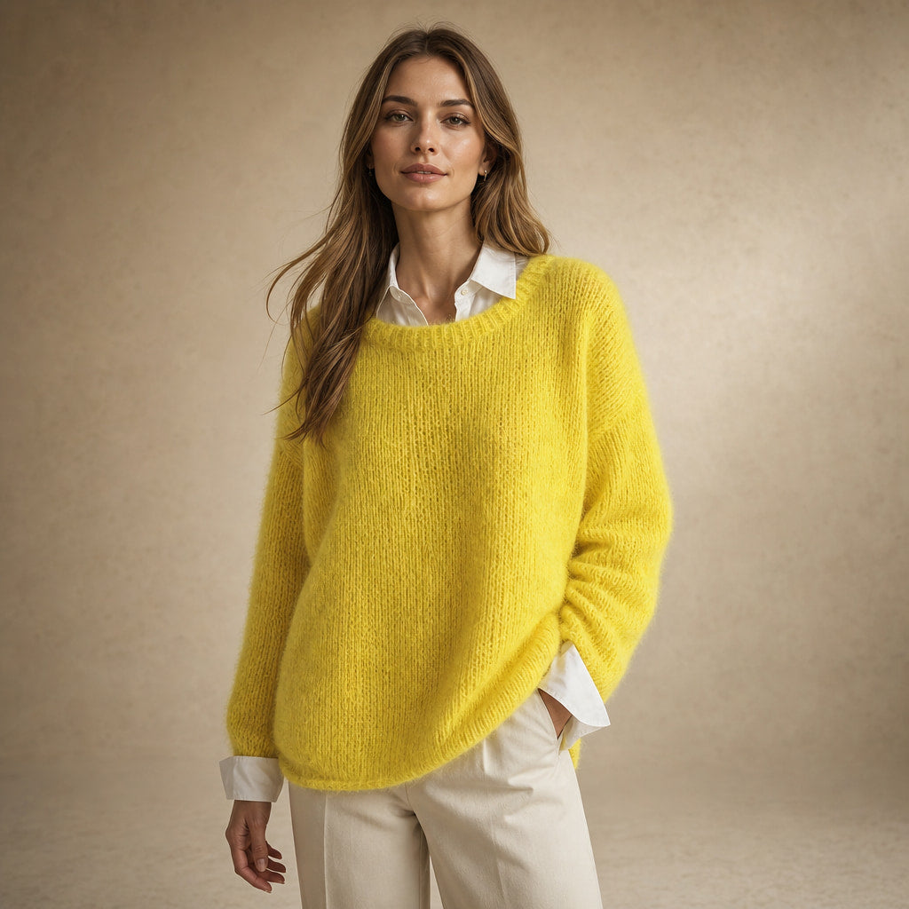 Women's Oversized Knit Sweater - Soft and Cozy for Winter in Yellow – Mampierimoda Premium Womenswear